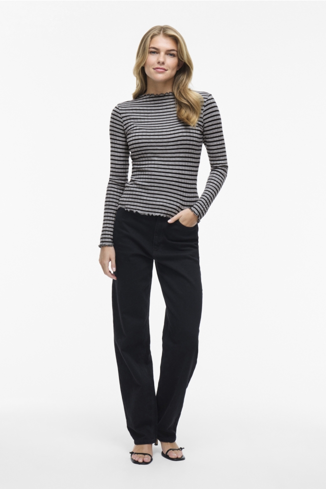 VIRIKA L/S FUNNEL NECK TOP - NOOS 14107470 MEDIUM GREY MEL/ BLACK
